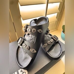 New The Kooples Black Leather Studded Sandals - Fr 36 / US 5/5.5